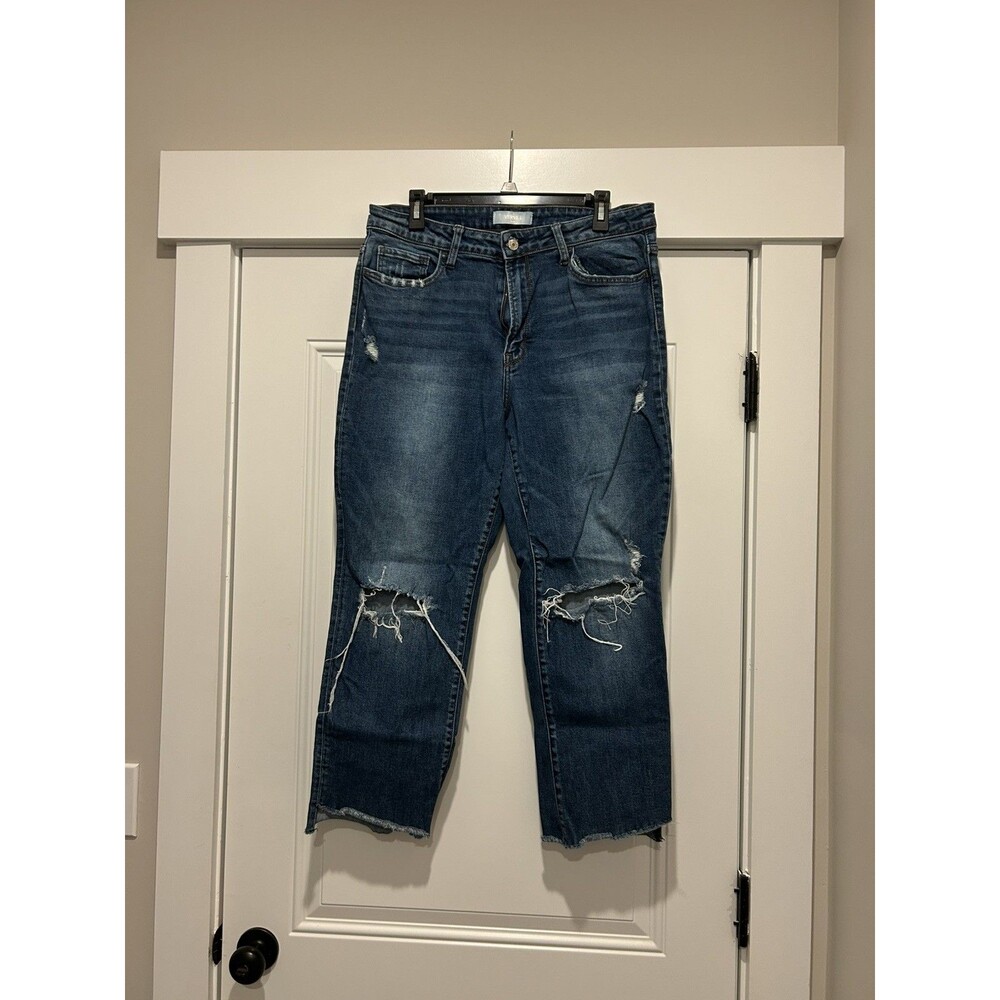 VERVET Jeans Women's Blue Size 32 High Rise Distressed Stretch Raw Hem boyfriend